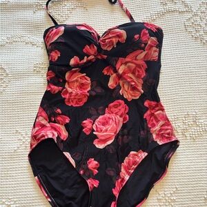 Kate Spade Black and Pink Floral One Piece Swimsuit